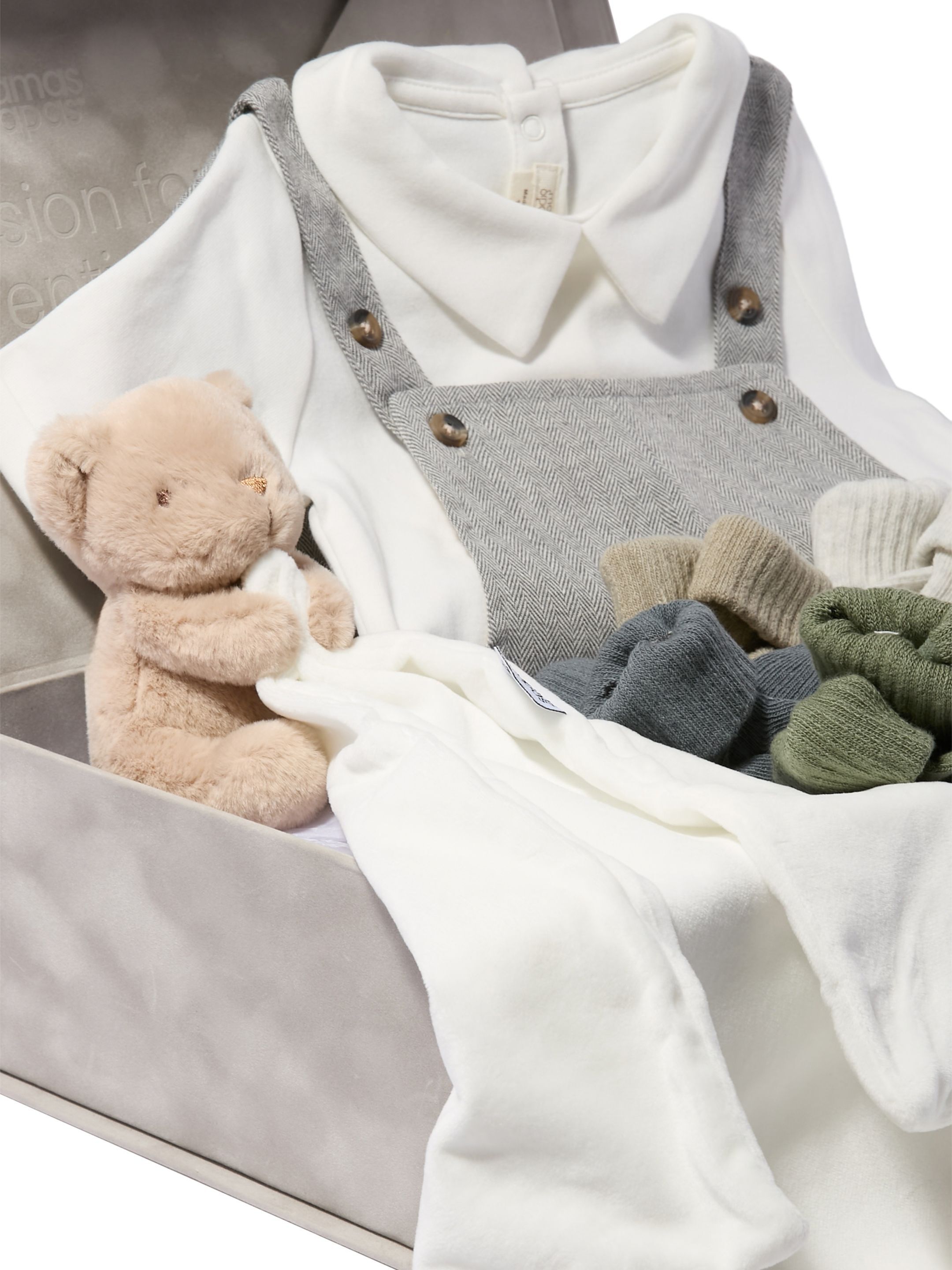 Bodysuit & Dungaree Baby Gift Set with Socks & Bear Comforter image number 2